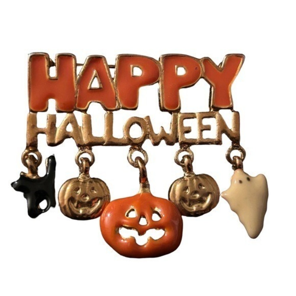 Happy Halloween Brooch Pin With Pumpkins